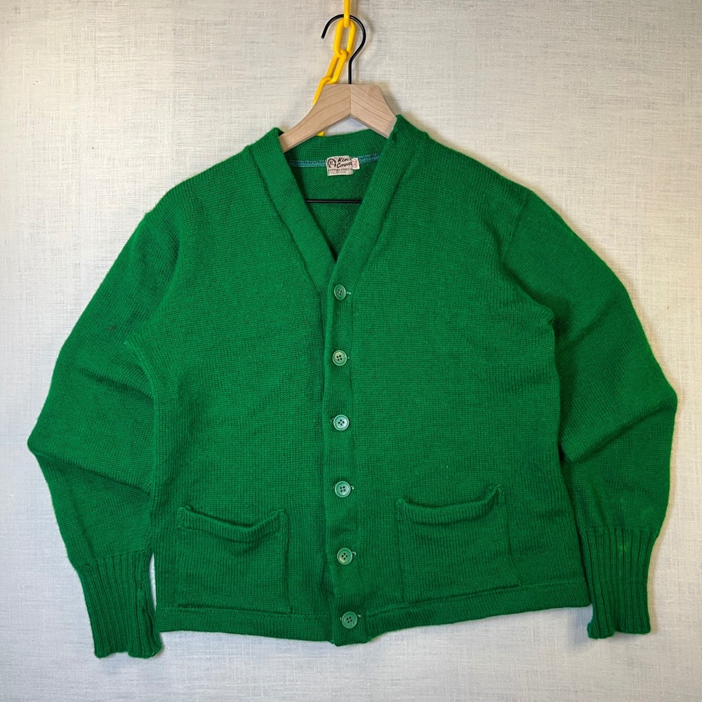 VTG 1960s Wool Cardigan Ken Connor Green Men's M 42 Knit Button Front Pocket USA - Picture 9 of 9